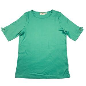 Quacker Factory Mint Aqua Green Jewel Ring Short Sleeve Top Tee Shirt Women S